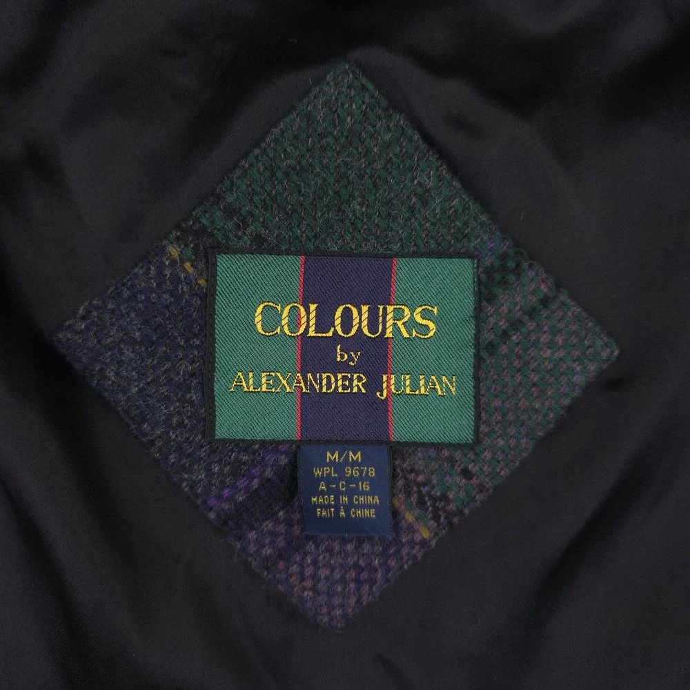 Colours By Alexander Julian Jacket Mens Medium Green Plaid Wool Bomber Lined